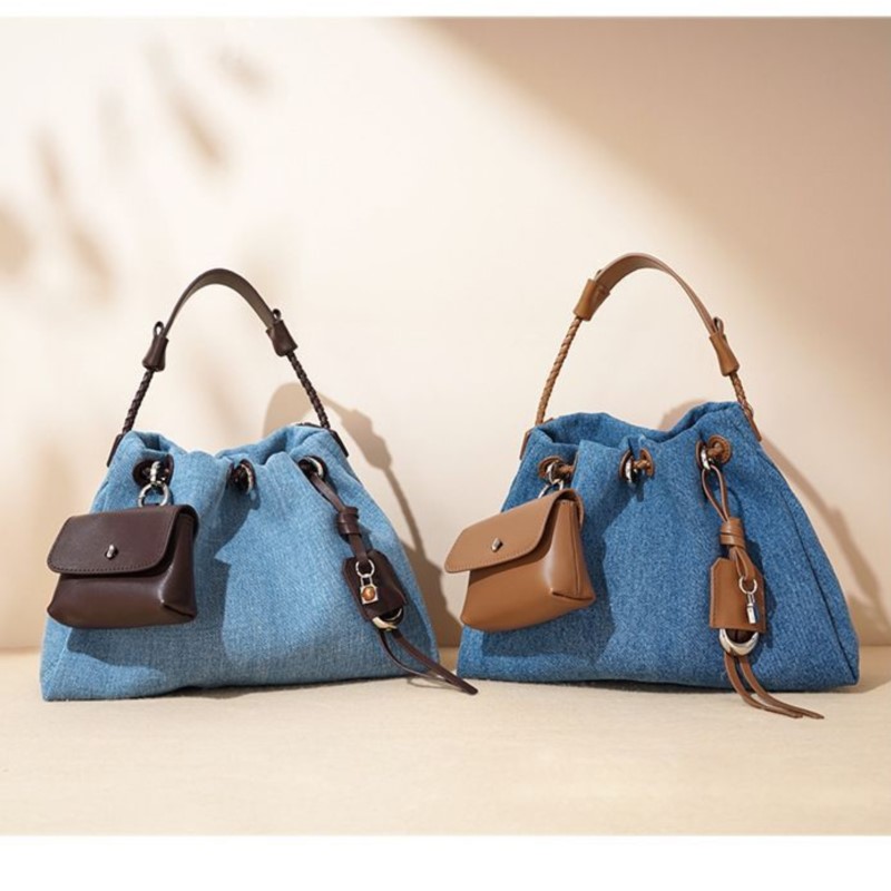 Luxury Bags Denim - JIAERDI Yüksek Sokak Denim Kova Çanta