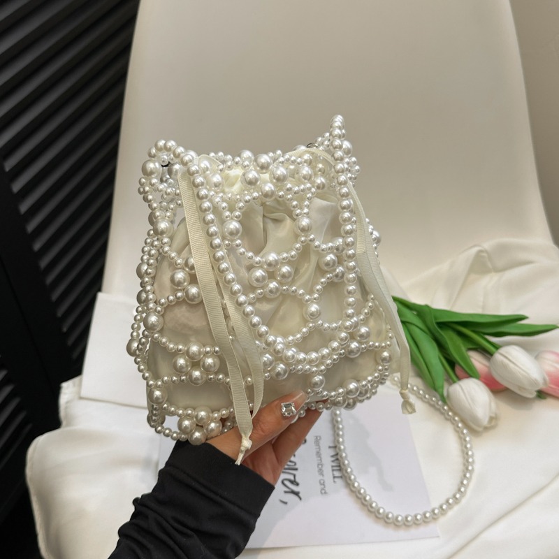 Luxury Bags On Sales - Beyaz Boncuklu Kova Omuz ve Crossbody