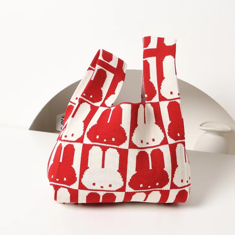 Luxury Bags Luggage - Miffy Kırmızı Örgü Lüks Bez Çanta