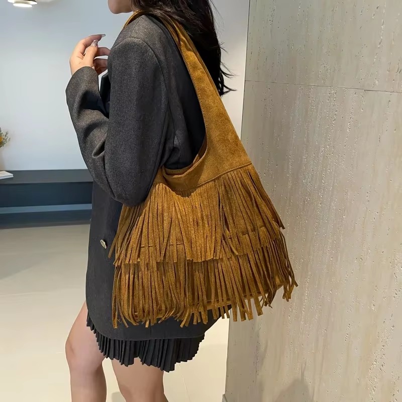Sahte Süet Püskül Omuz Çantala - Luxury Bags On Sales incelemesi ve fiyatı